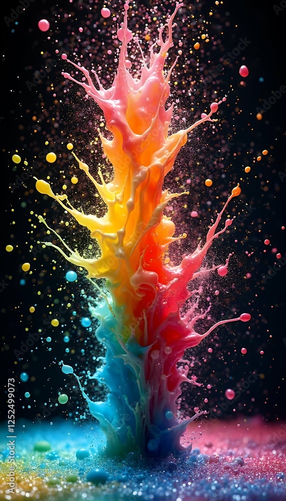 Wall mural panorama exploding splashes paint illustration rainbow colors liquid exploding liquid paint splash r