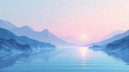 Serene Sunset Over a Tranquil Mountain Lake, Reflecting Peaceful Colors and a Calming Atmosphere