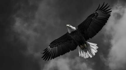 Obraz premium Bald eagle flying in cloudy sky