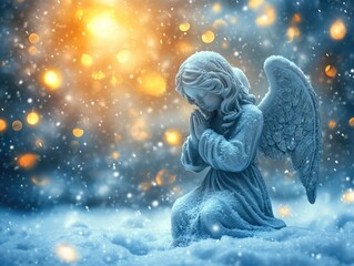 Angel Statue Praying Snow