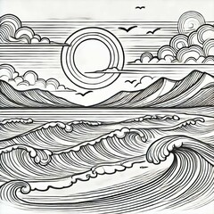 Line Art Simple line drawings focusing on the contours of the wa