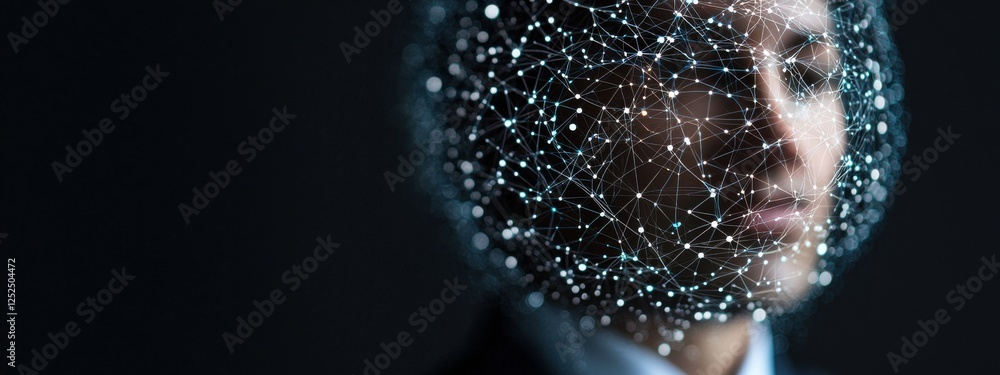 Aufkleber a futuristic concept of a businessman with a digital network overlay representing technology and con