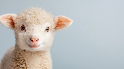Cute lamb portrait, studio shot, light background, spring