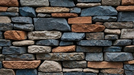 Fototapeta premium Stone wall background beautifully arranged with natural stones. Close-up.. Generative AI.