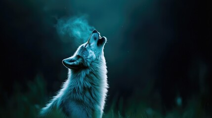 Obraz premium Majestic Wolf Howling in Moonlight with Blue Tones in Background