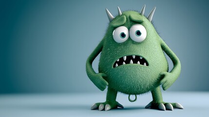 Fototapeta premium Friendly Green Monster with Spikes and Big Eyes in Cute Pose