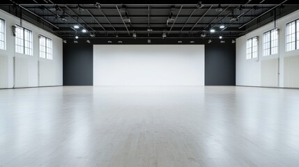Empty Exhibition Hall, Blank White Wall, Interior Space, Commercial Use