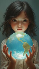 earth friendly saving crystal holding warming environment world earth global day climate girl friendly eco pollution change planet children girl earth global holding environment nature globe planet