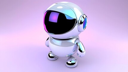 Cute Futuristic Robot Character with Reflective Surface and Colors