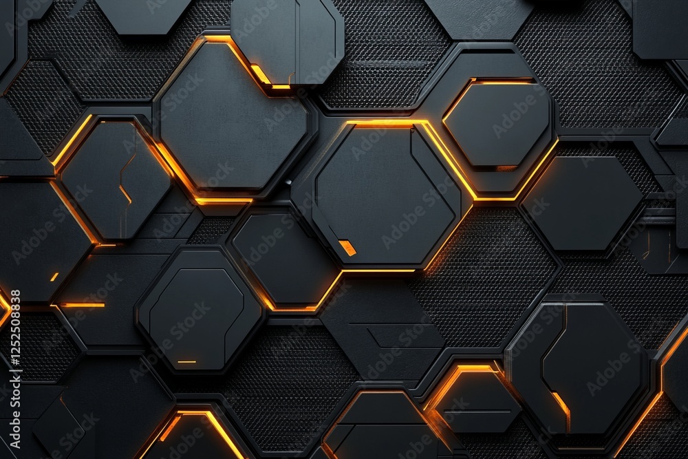 Poster a black and orange hexagon pattern. background isolate of teachnology.