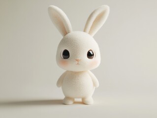 Fototapeta premium Cute fluffy rabbit with big eyes on neutral background