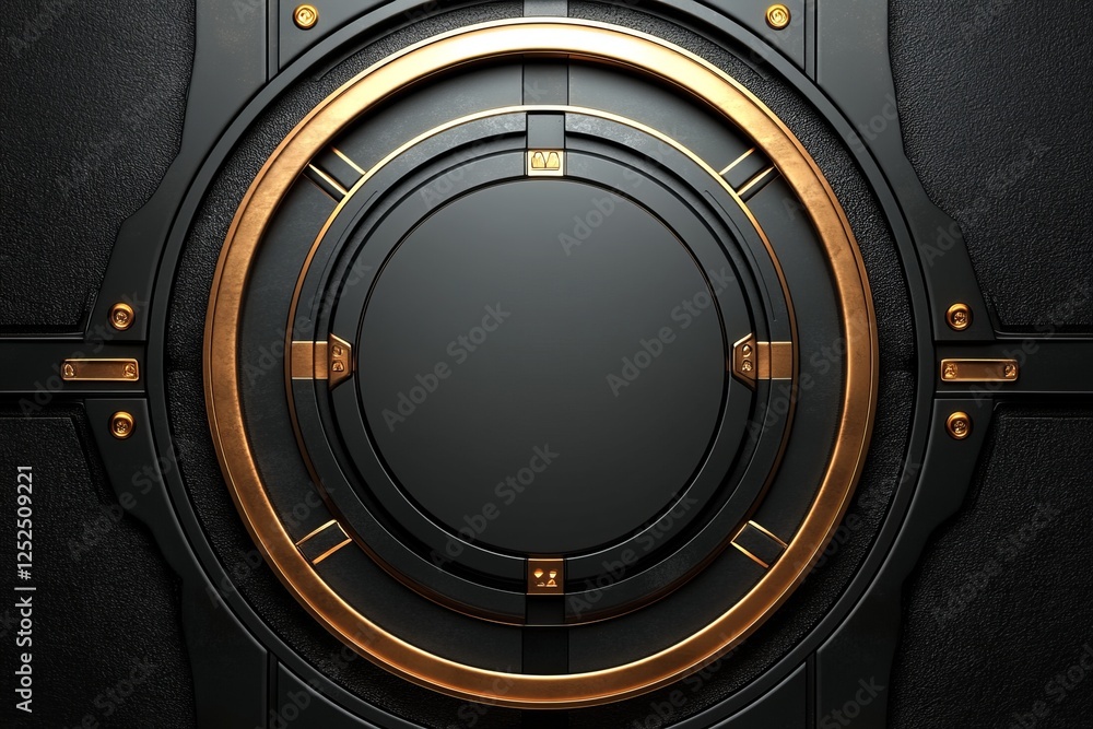 Poster a black and gold circle with a gold rim. background isolate of teachnology.