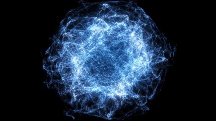 Abstract Blue Energy Sphere Visual Representation of Quantum Physics and Particle Interactions.