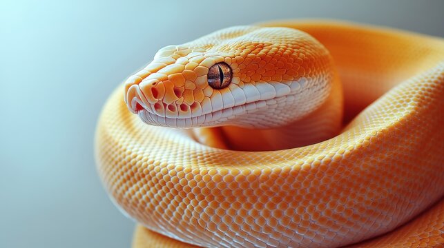 Close-Up Portrait of a Yellow Python with Intricate Scale Patterns and Captivating Eyes