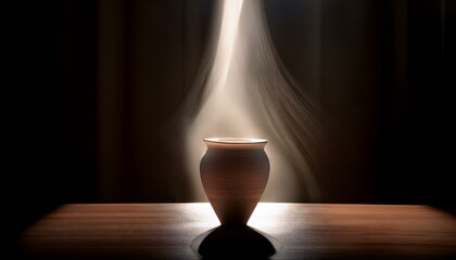 流れる光に照らされたミニマルな陶器の花瓶