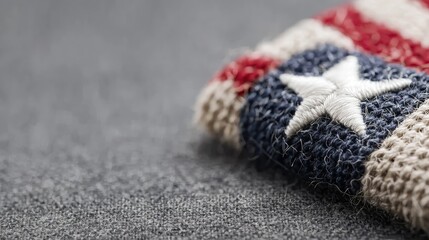 Folded US flag fabric close-up; grey background. Patriotism, memorial