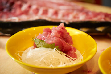 Fresh tuna sashimi on plate