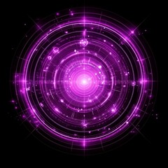 Abstract Purple Light Tunnel with Circular Rings Glowing Effect Sci Fi Futuristic Glow Space.