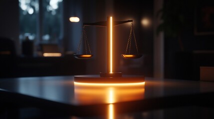 Illuminated Scales of Justice: A Symbol of Balance and Fairness in a Modern Setting