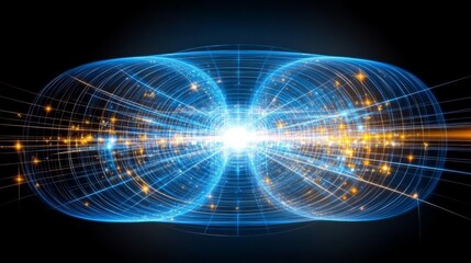 Abstract Technological Visualization of a Complex Data Structure with Light and Energy Flares.