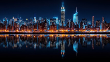 Obraz premium Nightfall Manhattan Skyline Reflection