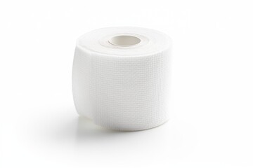 A single roll of toilet paper on a white background.