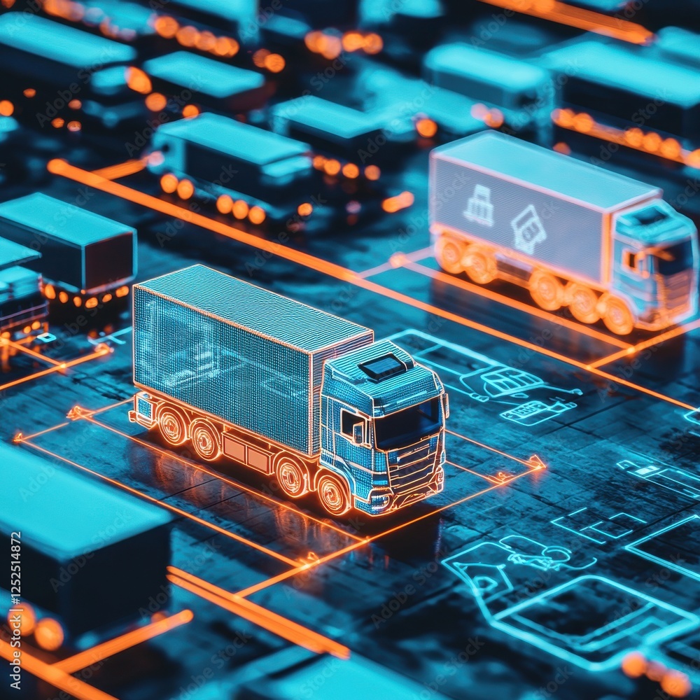 Aufkleber digital futuristic truck design with network connectivity and data visualization for transport and l