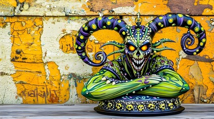 Colorful Fantasy Jester Figurine with Intricate Details Displayed