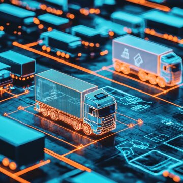 Digital Futuristic Truck Design with Network Connectivity and Data Visualization for Transport and Logistics Industry