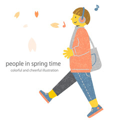 春を喜ぶ男子学生　カラフルで楽しい水彩風イラスト