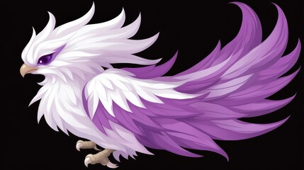 Obraz premium Artistic Illustration of a Fantastic White and Purple Eagle Creature with Fierce Eyes Staring.