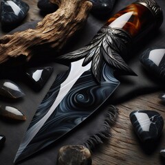Obsidian Blade Weapon made from polished obsidian with a sharp g