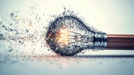 Illuminating Creativity: A Captivating Journey of a Deconstructed Light Bulb Emerging from a Pencil?s Tip