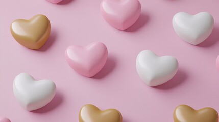 Obraz premium Colorful Heart Shapes on Pink Background for Romantic Themes