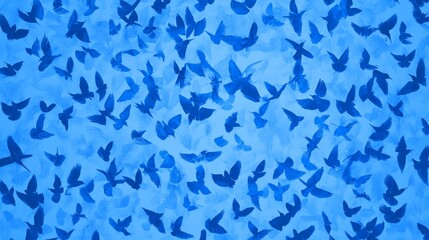 Blue Birds in Flight Abstract Pattern Design a Serene Skyward Journey Creative Composition of Avian Forms.