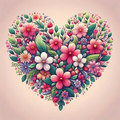Floral Heart A heart composed of flowers and leaves representing