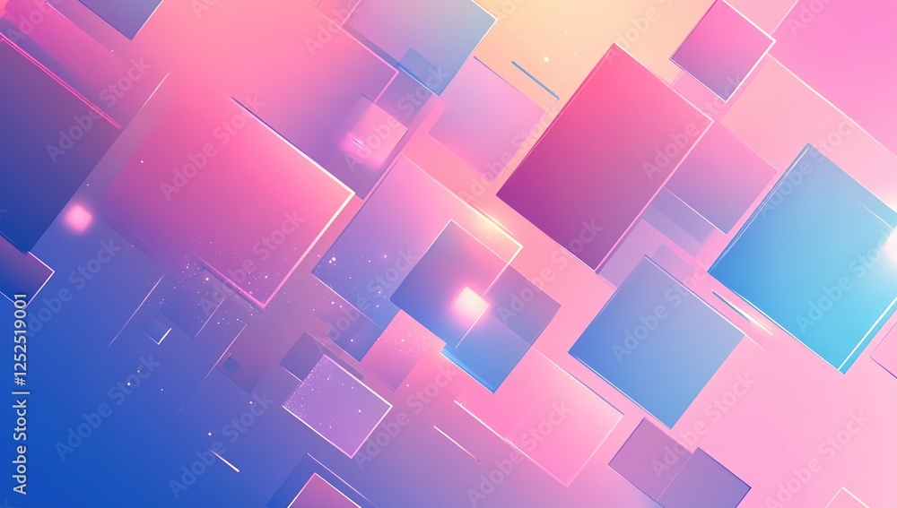Poster abstract geometric shapes: colorful squares and rectangles intersect dynamically in a vivid, pastel 