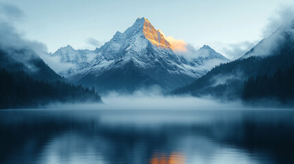 Majestic Sunrise Mountain Lake Peaceful Serene Nature Scene Tranquil View Breathtaking Landscape    