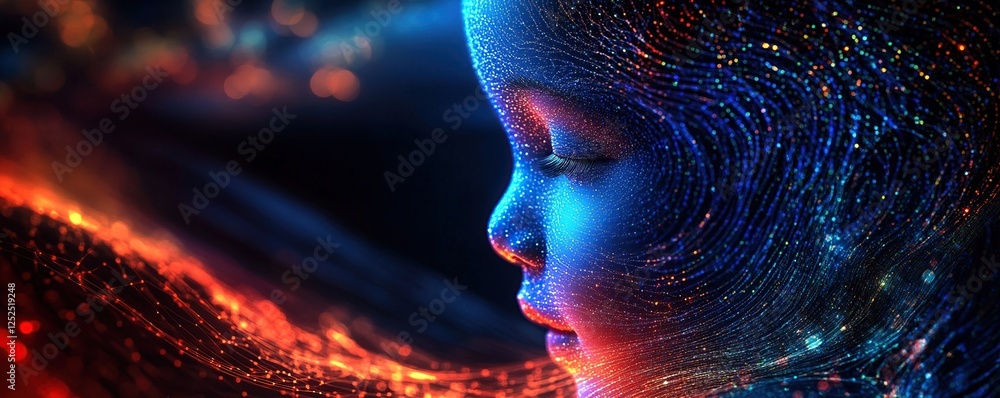 Aufkleber digital child: exploring abstract forms with light and color, a vivid visual journey into imaginatio