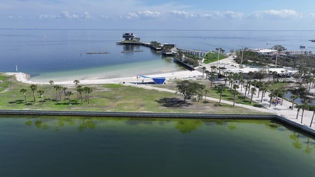 Saint Pete Pier At Saint Petersburg In Florida United States. Downtown District. Beach Drive. Stunning Cityscape. Saint Pete Pier At Saint Petersburg In Florida United States. Panorama Viewpoint.