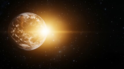 Obraz premium Celestial Body Exoplanet Radiance From Distant Star Glow Phenomenon in Vast Cosmos With Light.