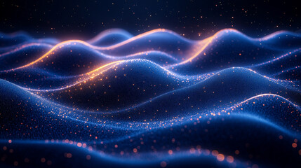 Obraz premium Abstract Blue Particle Wave Background Digital Art Design Modern Technology Futuristic Energy Glow 