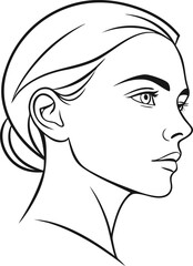 Womans Profile, Line Drawing, Hair Bun, Side View, Face, Elegant, Black and White, Minimalist Art, 