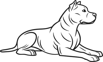 American Pit Bull Terrier, Line Art, Dog Breed, Canine, Drawing, Illustration, Sitting Pose, Powerfu