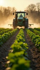 a tractor soybean spring being generation field pesticides sprayed tractor spraying pesticide soybean field spring generation agriculture farming equipment machinery agribusiness farmer pest control