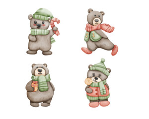Cute bear animal with costume Christmas concept