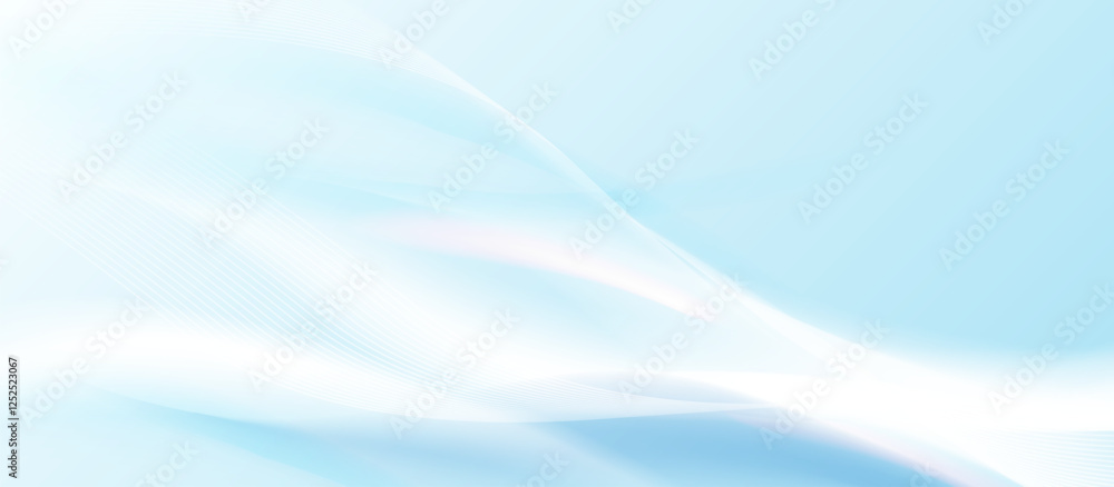 Poster Soft Blue Abstract Wave Background with Flowing Lines