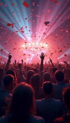 people confetti crowd concert air created a technology generative ai music festival concert crowd people party celebration confetti stage performance live band musician sound entertainment fun