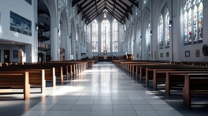 Obraz premium Empty Cathedral Interior With Sunlight