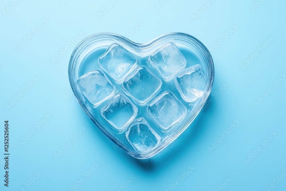 Wall mural Ice cubes are arranged inside a heart shaped glass bowl